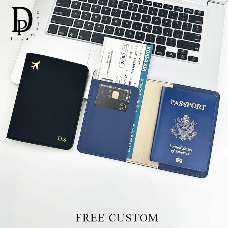 Viaggio Oro Aereo Nome personalizzato Porta passaporto Viaggio d'affari in pelle PU Copertina per passaporto personalizzata Portafoglio per carte Donna Uomo Regalo
