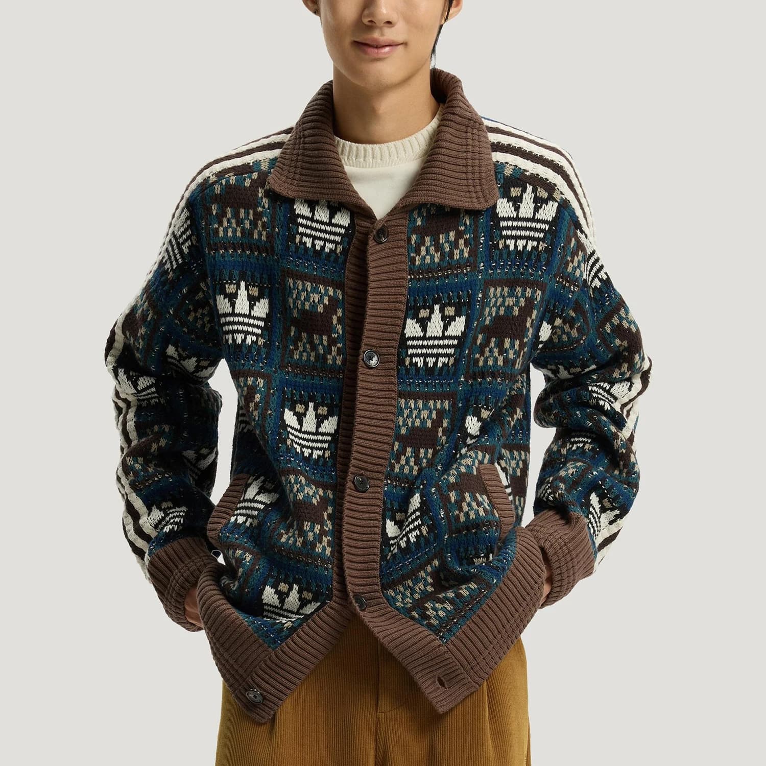 Adidas genuine Trefoil Men's and Women's Retro Knitted Cardigan Jacket KT0715