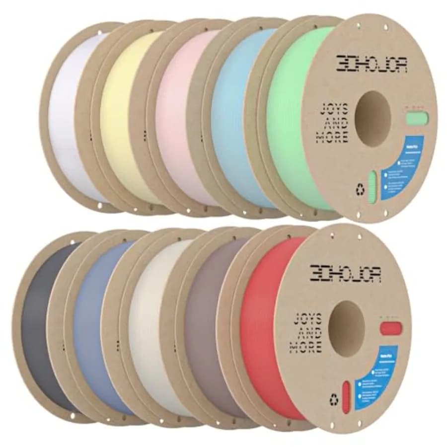 Matte PLA 3D Printer Filament Bundle, PLA Matte Filament, 3D Filament Multicolor, Spool, 10 Pack, Black+White+Grey+Blue+Light K