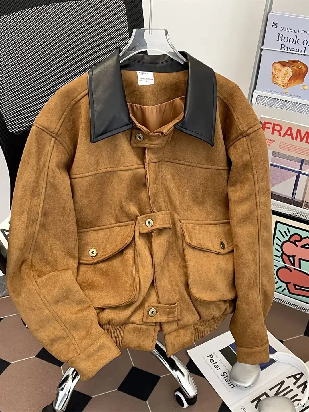 Retro American Suede Jacket Men's Autumn Winter Fashion Brand Versatile Lightweight Luxury Quilted Collar Coat for Youth