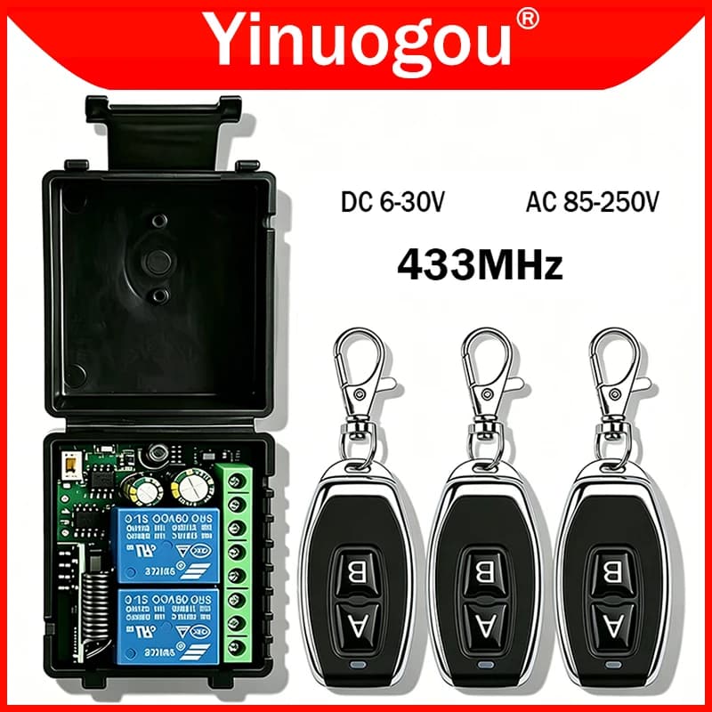 DC 12V 24V AC 220V RF433 2CH Modulo ricevitore multifunzione Porta del garage Tenda Interruttore di controllo della luce del motore Telecomando 433 MHz
