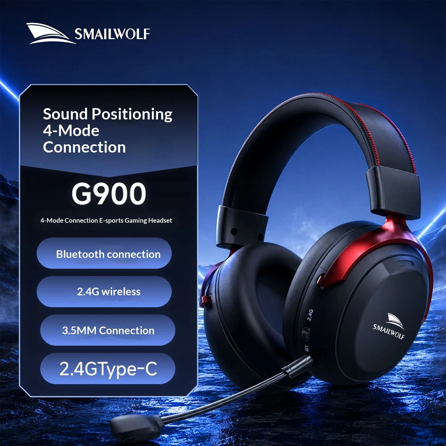 G900 Wireless Gaming Headset 53mm Driver, 7.1 Surround Sound 100H Battery, Low Latency 2.4G/BT for PC PS5 Switch