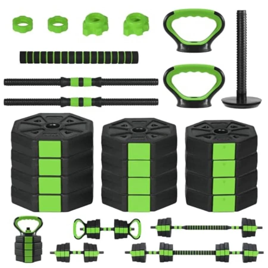 Set di manubri regolabili 4-in-1 per palestra domestica, pesi liberi per allenamento della forza, manubrio convertibile in bilanciere, kettlebell e supporto per flessioni