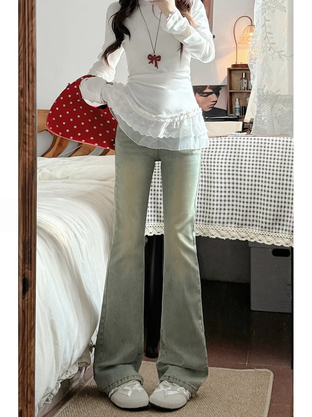 Spring 2026 Women's Elastic Bell Bottom Jeans High Waist Cotton Stretch Denim Casual Comfortable Slimming Bootcut Pants