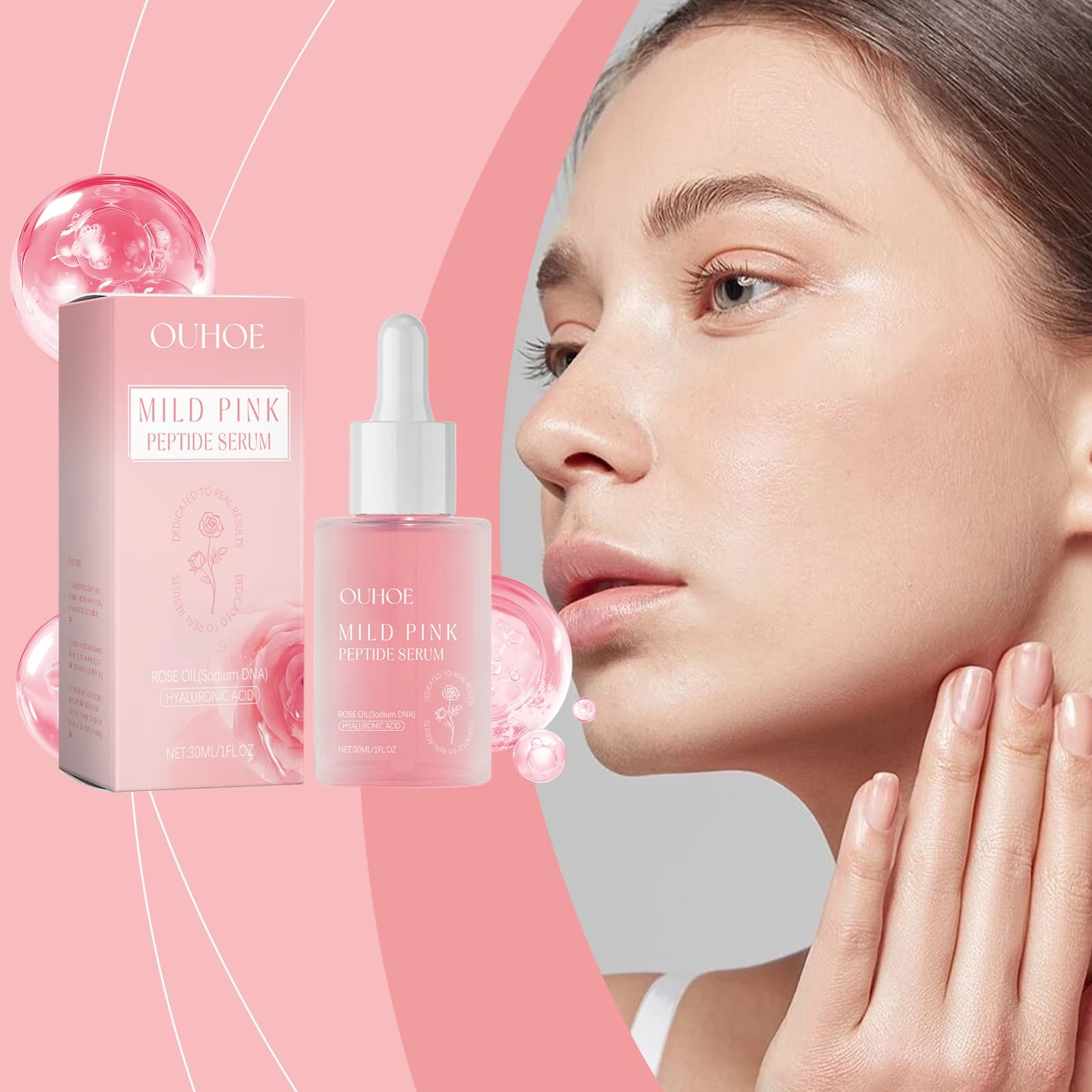 Pink Facial Essence, Hydrating Peptide Liquid Serum, Illuminating, Nutrition, Viso Treatment Repairer