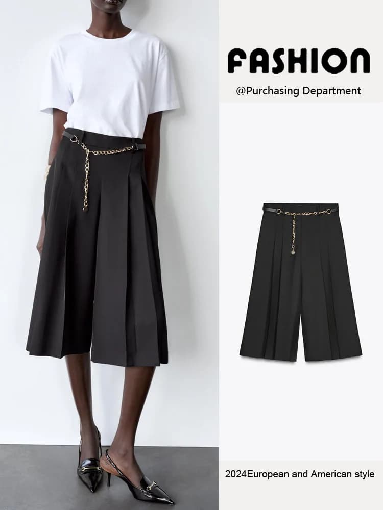 Nuovi arrivi primaverili: Pantaloni casual da donna a gamba dritta a vita alta, stile punk, con catena in vita, versatili