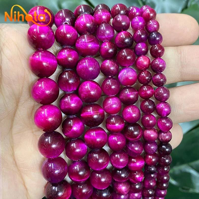 Natural Pink Tiger Eye Stone Round Beads Smooth for Jewelry Making Bracelets DIY Earrings 15" Thread 6/8/12mm