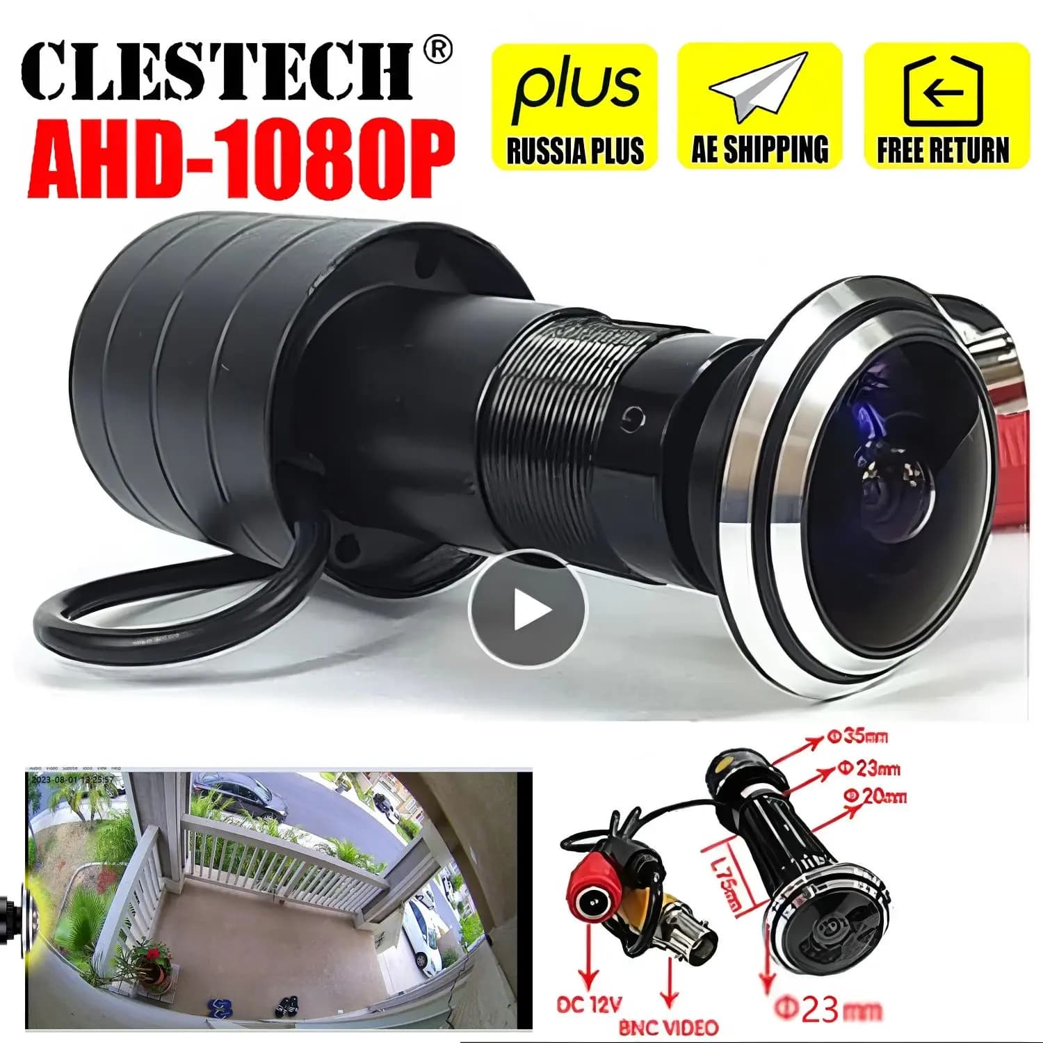 1.7mm Panorama Door CatEye Hole AHD CCTV Mini Camera 1080P Peephole Fisheye 4 in1 Sensor Star Light sorveglianza Super grandango