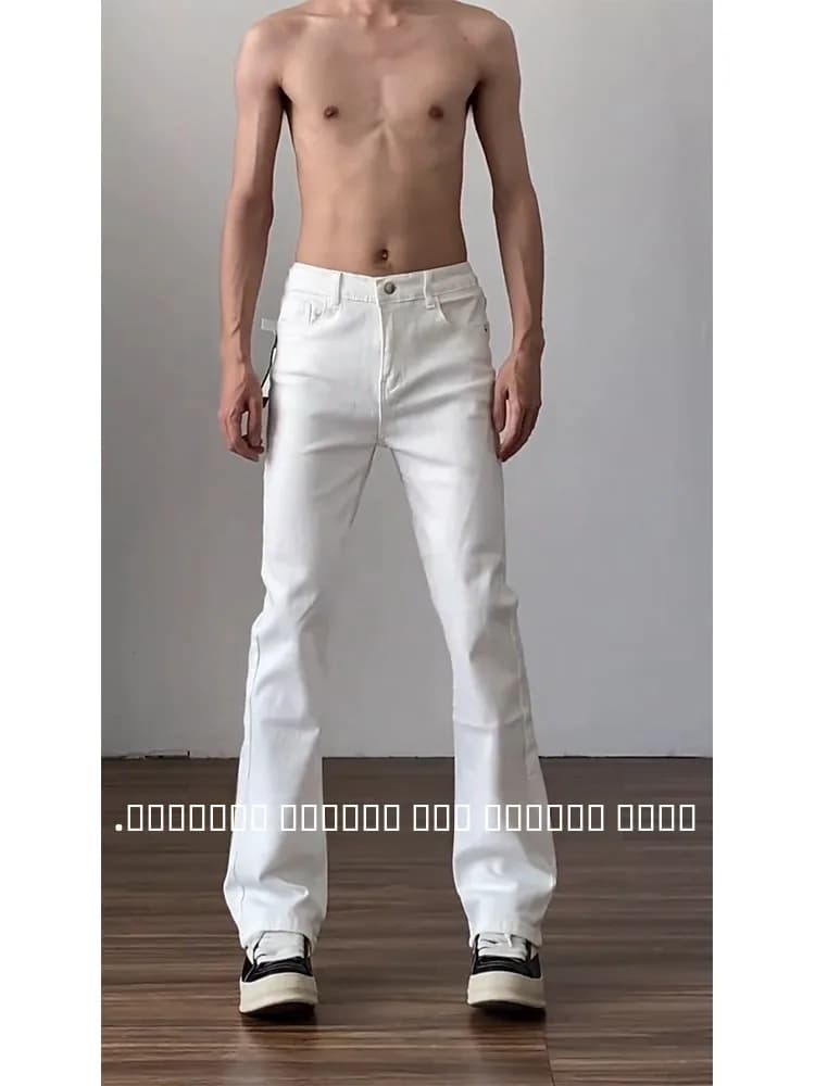 Jeans a Zampa d'Elefante Bianchi Cleanfit da Uomo, Pantaloni American High Street a Vita Alta Slim Fit