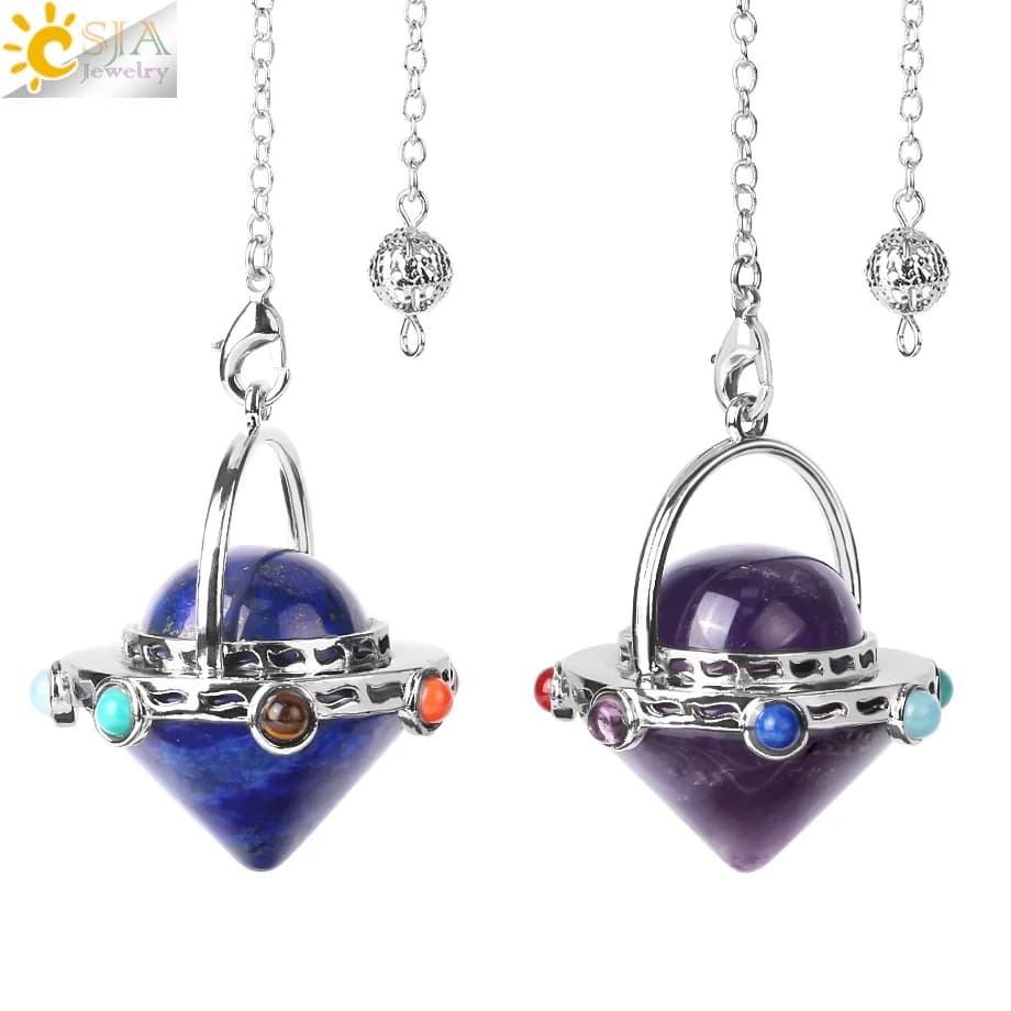 CSJA Reiki Healing 7 pendoli Chakra per la divinazione di rabdomanzia ciondolo per veicoli spaziali alieni in pietra naturale pendolo di cristallo rosa H013