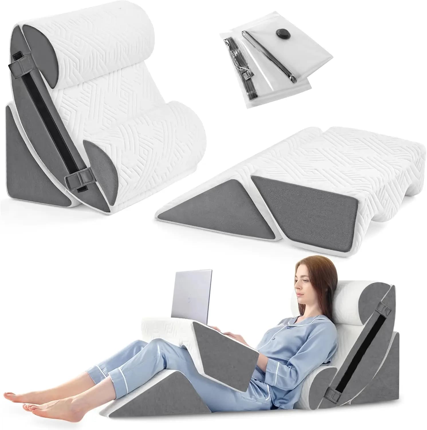 Orthopedic Bed Wedge Pillow Set for Sleeping, Post Surgery Foam for Body, Back and Leg Pain Relief, Adjustable Support Pillows, Anti Snoring, Heartburn