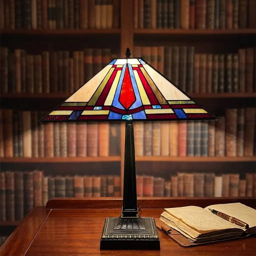 Retro Lamp Stained Glass Table Lamp Amber Brown Mission Style Desk Lamp Decor for Bedrooms Living Room Study Home Office