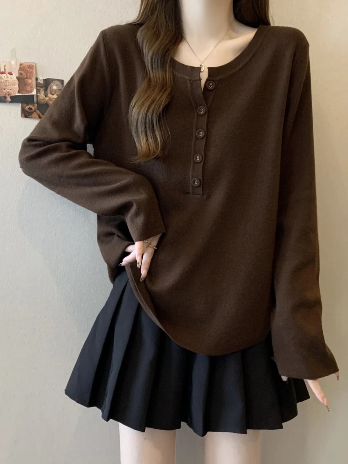 Slimming Long Sleeve Knitted Base Shirt Women's Spring Autumn New Style plus Size Conceal Belly European Texture Top