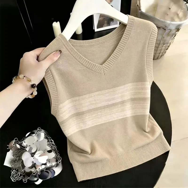 Knitwears Fashion V-Neck Knitted Sweater Women Pullovers Summer Black Sleeveless Knit Sweater Pullover Women Tops Sweaters Q4662