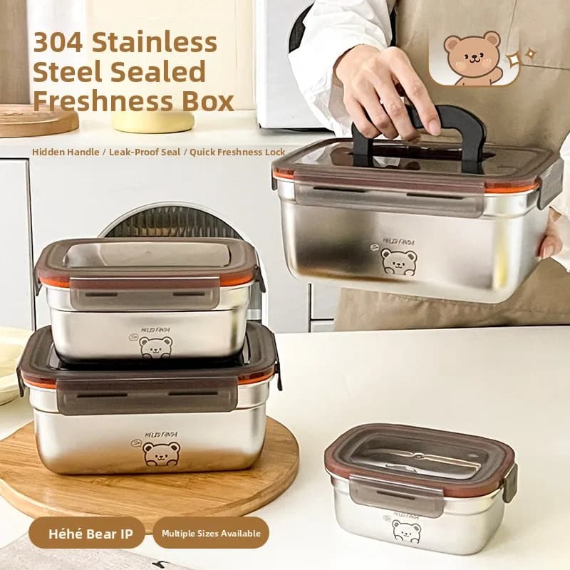 Contenitore Portatile in Acciaio Inox 304 per Alimenti, Scatola per Conservazione Freschezza, Lunch Box per Frigorifero e Congelatore, Contenitore per Pranzo all'Aperto