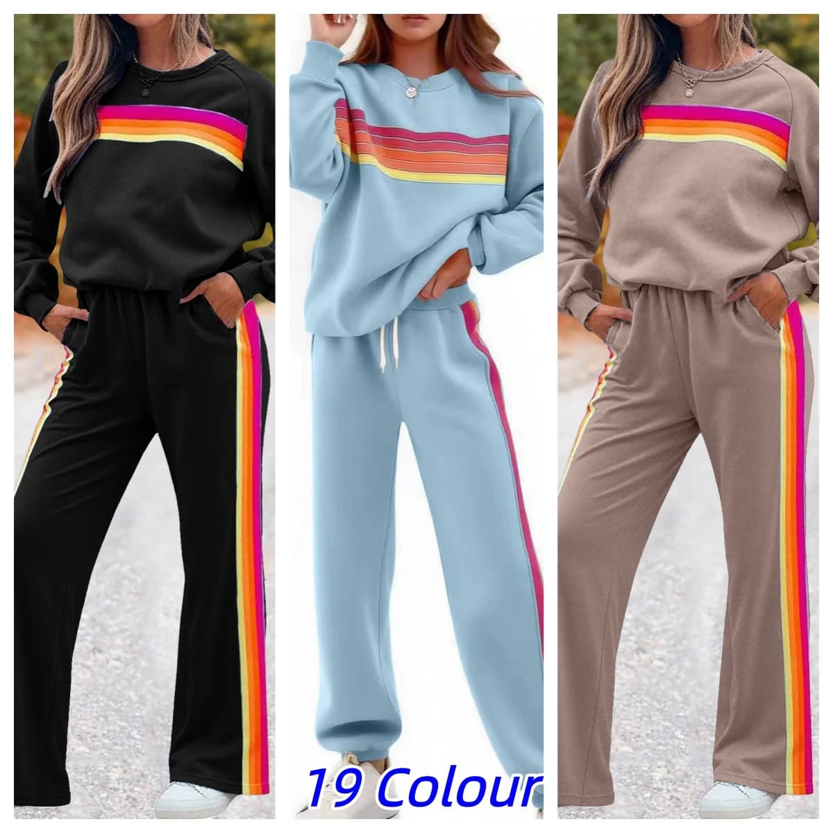 Elegant Striped Top Pants Set Women Casual Long Sleeve O-neck Pullover Drawstring Wide Leg Long Trousers Fashion Suit Outfit