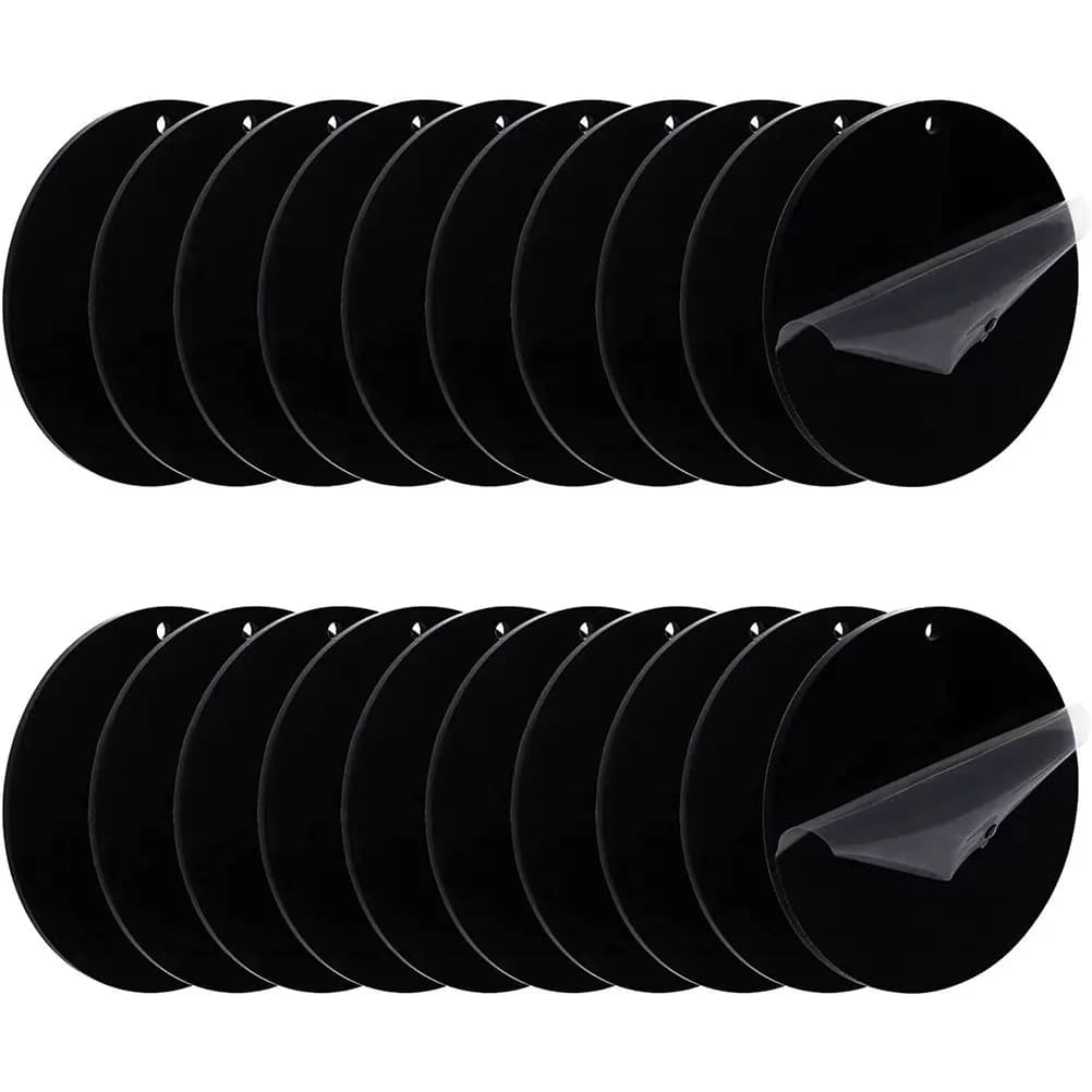 20Pcs Black Acrylic Circle Keychain Blanks Round Blank Key Rings DIY Craft Supplies for Phone Bag Car Keys Decorative Key