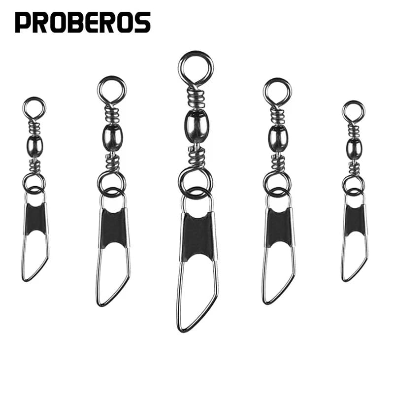 PRO BEROS 50 pezzi connettore da pesca pin cuscinetto girevole in acciaio inossidabile clip a scatto amo esche artificiali attrezzatura accessori