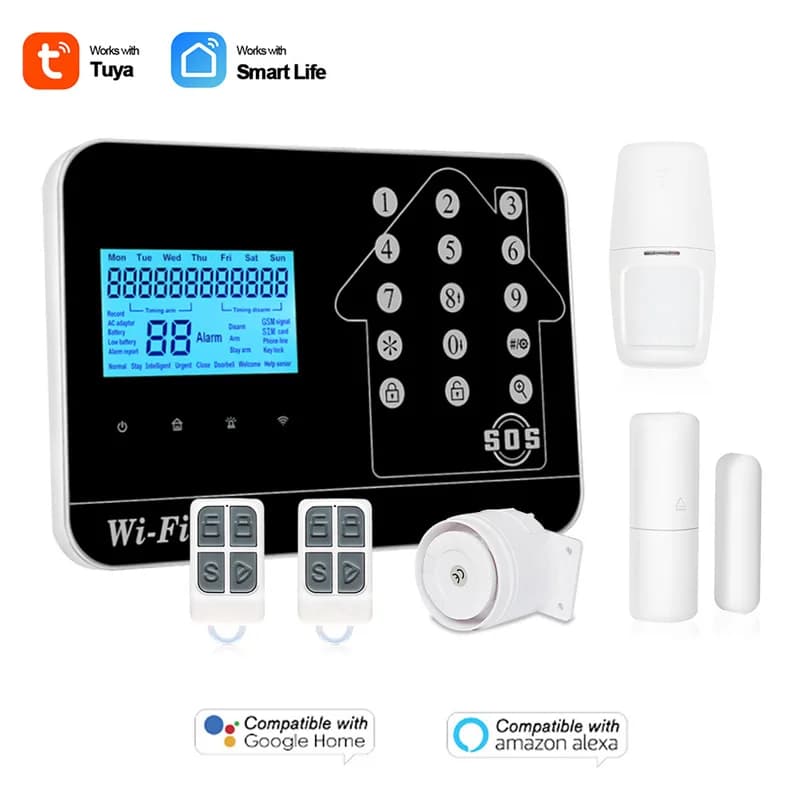 Tuya Smart Timing Arm/Disarm Controllo vocale 433 MHz Sistema di allarme antifurto domestico wireless WIFI + GSM + PSTN Allarme antifurto