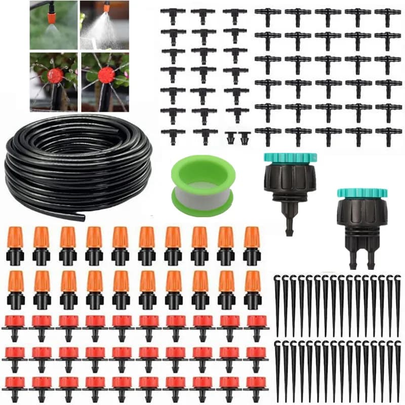 Sistema di irrigazione a goccia fai-da-te da 50M per serra, kit di irrigazione a microgoccia automatico per giardino con gocciolatori regolabili