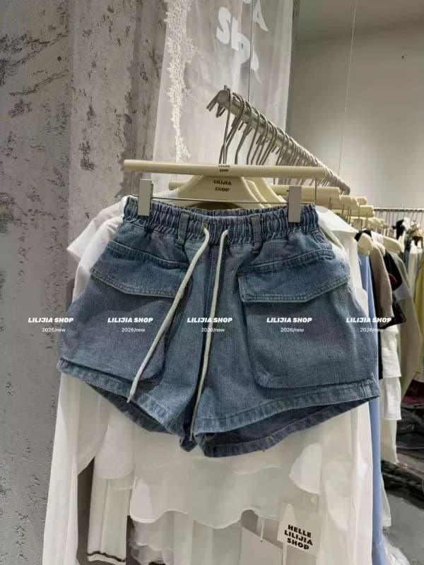 Korean Style Workwear Loose Fit Shorts Women's Summer New Fashion Slimming Wide Leg Pants Drawstring Pockets Elastic Waist