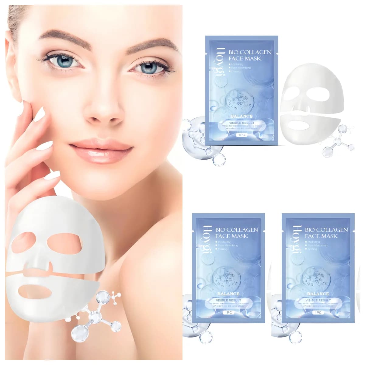 Pack of 4 face masks moisturizing collagen - Hyaluronic acid and hydroelectric cellulose for refreshed skins