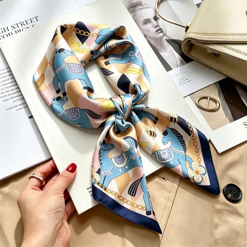 Ladies Handkerchiefs Hair Silk Scarf 70*70cm Print Satin Square Silk Scarves Shawls Women Luxury Brand Designer Hijab Headband