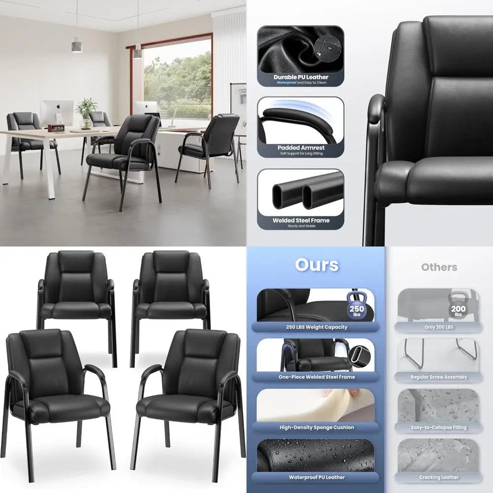 Office chair with armrests, PU leather, office and waiting room, 250 pounds, monobloc welded steel structure, sponge cushion