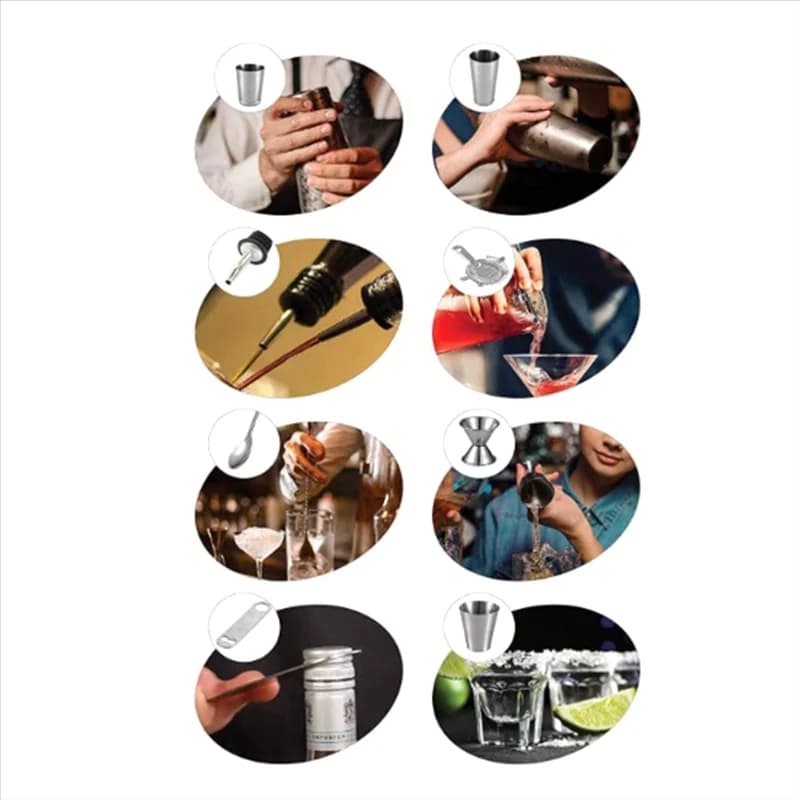 A19I-14-Piece Shaker per cocktail Strumenti da bar in acciaio inossidabile Shaker Kit da barista per accessori per cocktail fatti in casa fai da te