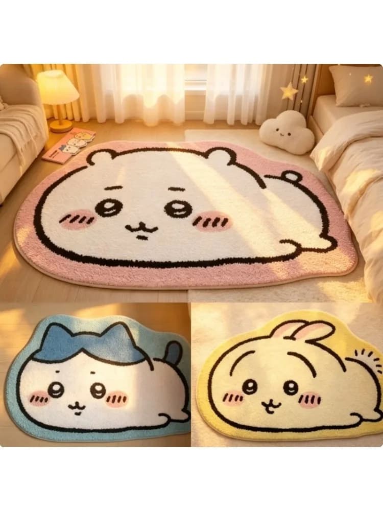 Chiikawa Cartoon Rug Anime Hachiware Usagi Plush Floor Mat Bathroom Non-Slip Carpet Car Cushion Soft Living Room Decor...