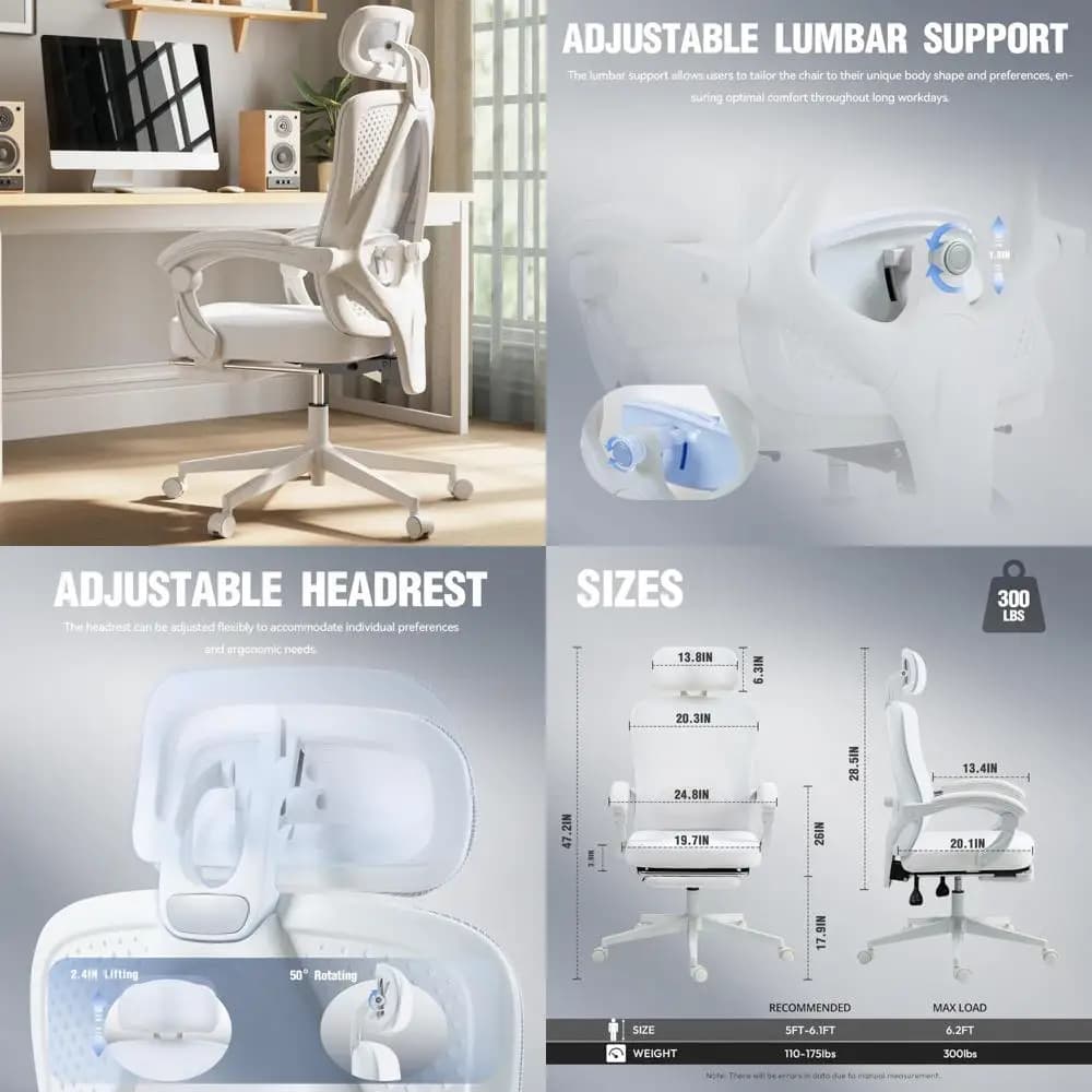 Sedia da computer ergonomica in rete traspirante con cuscino a molla tascabile, comoda sedia da scrivania per supporto lombare regolabile