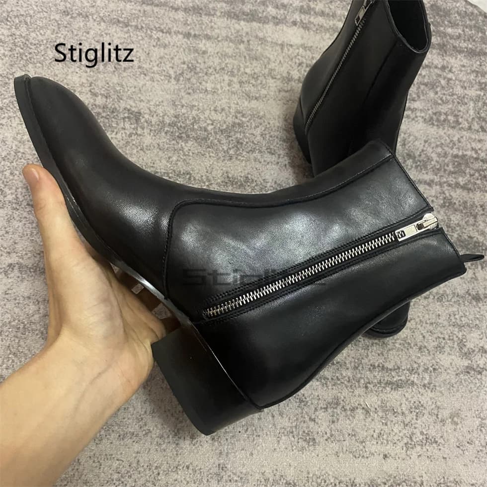 Stivaletti Chelsea da Uomo in Pelle Nera con Tacco Basso, Stile Britannico, Punta Affusolata, in Vera Pelle, Scarpe Eleganti da Lavoro