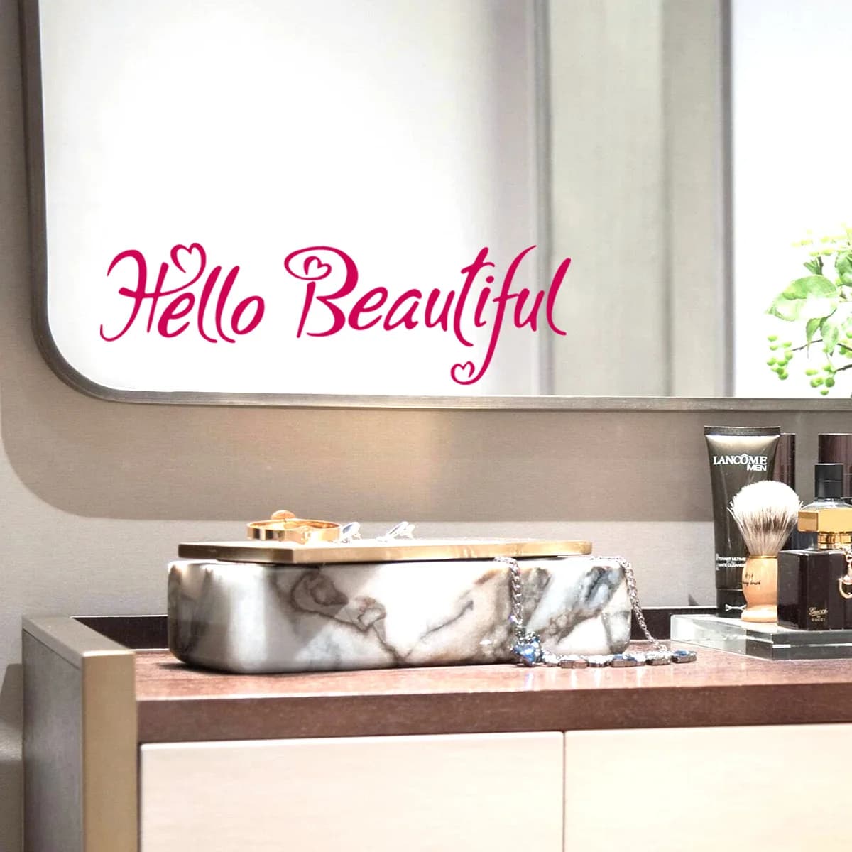 Decorazione a specchio con bellissimo slogan rosa inglese Hello, adesivo da parete, soggiorno, camera da letto, PVC autoadesivo
