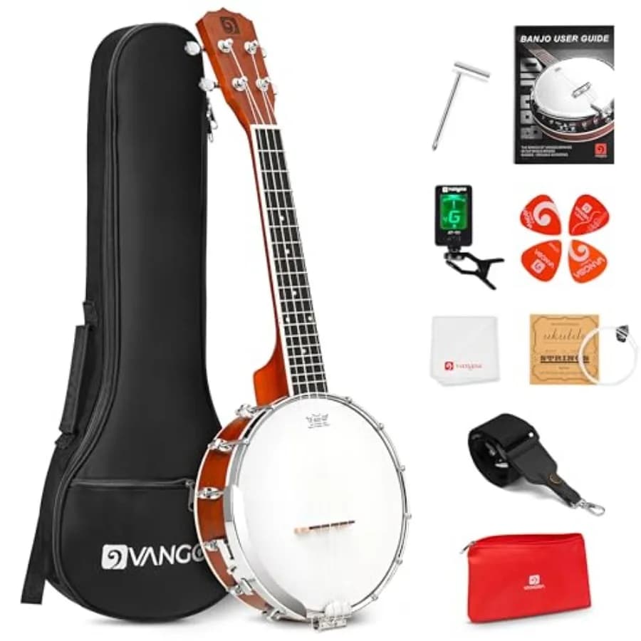 Banjo Ukulele da Viaggio Mini da 23 Pollici a 4 Corde in Mogano con Bracciolo per Adolescenti e Principianti, con Pelle Premium REMO