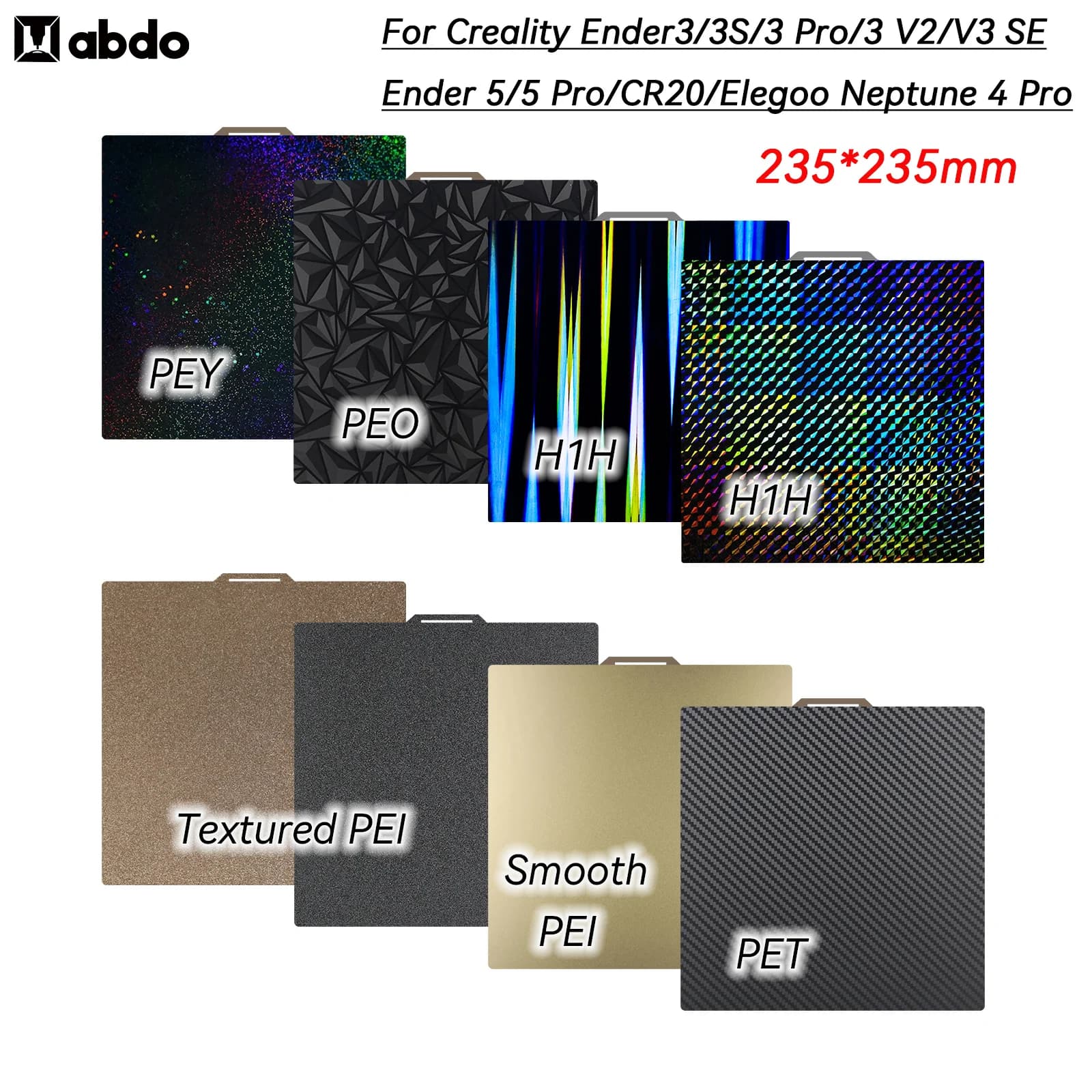 PEI 235x235 Stainless steel sheet for 3D printer Ender 3 / Ender 5 Neptune 4 Pro heated bed PEO PEY H1H magnetic construction plate