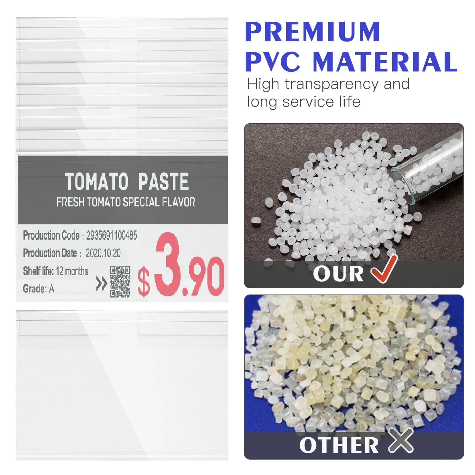 60 Etichette Trasparenti per Scaffali, Portaetichette in PVC Riutilizzabili con Clip per Cartellini Prezzi Supermercato, Espositori al Dettaglio e Scaffali in Rete