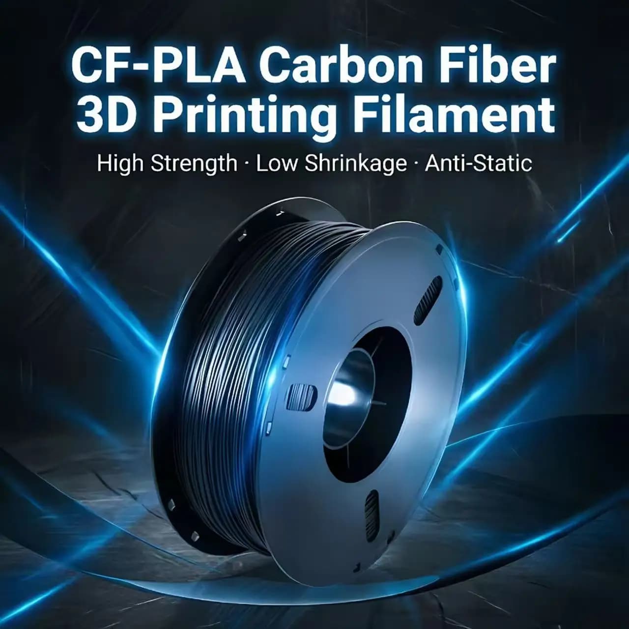 Filamento per Stampante 3D in PLA Fibra di Carbonio 1.75mm, Conduttivo e Antistatico, Finitura Opaca, Alta Resistenza, Basso Deformarsi, Bobina da 1kg