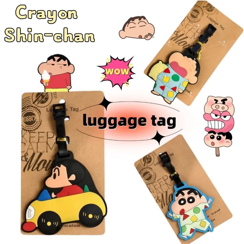 Etichetta per bagagli con personaggio anime di Crayon Shin-chan, accessorio decorativo portatile da viaggio, regalo.