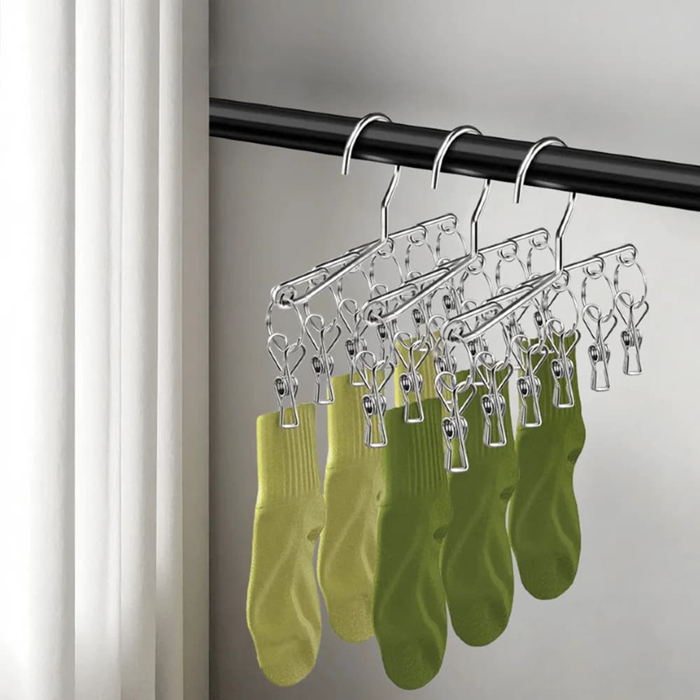 2-piece stainless steel socks with 6 clips - Multi-functional socks for storing socks, underwear and closet