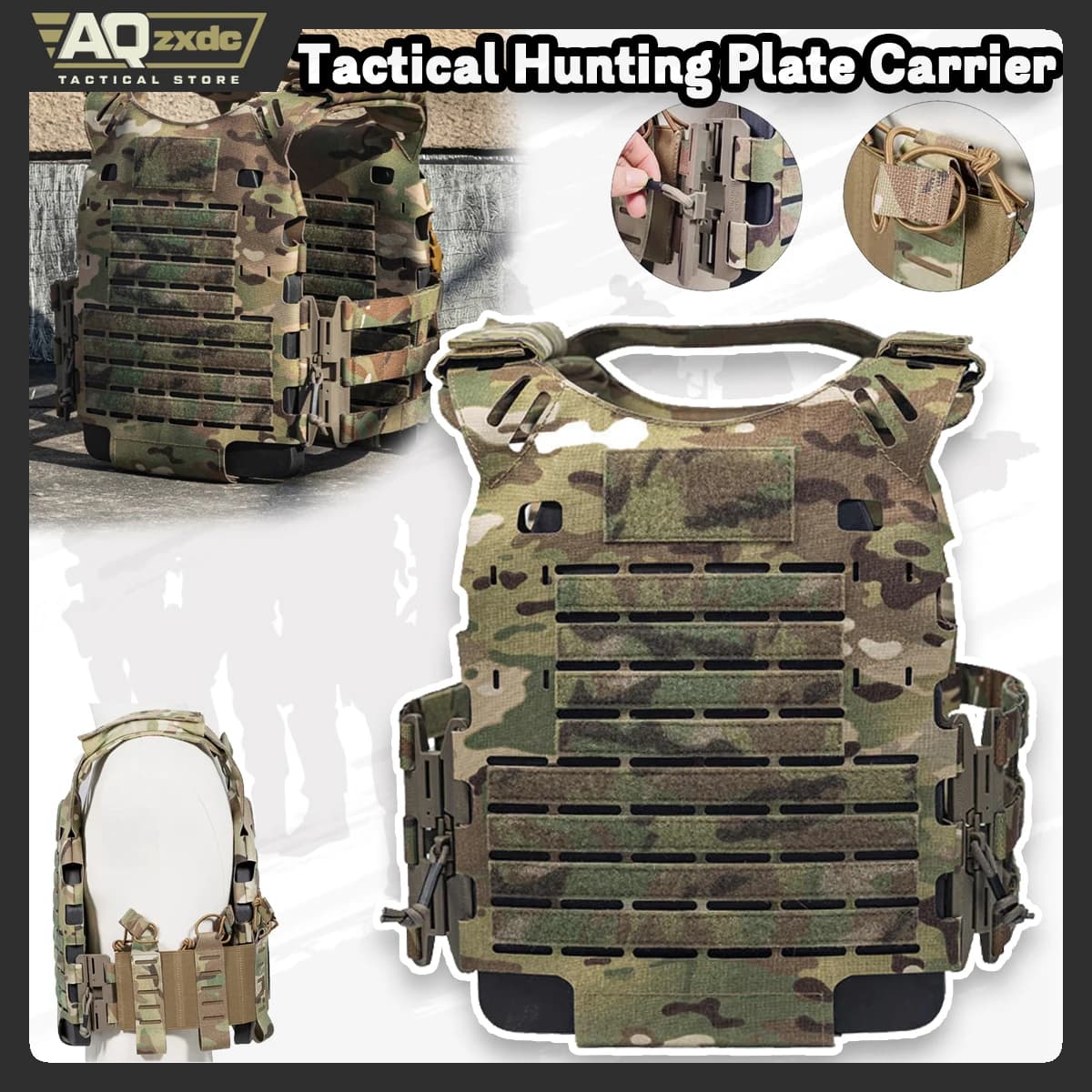 AQzxdc Tactical Hunting vest with tactical plate tactical vest with three-layer composite magnetic quick release weight support for CQB CS