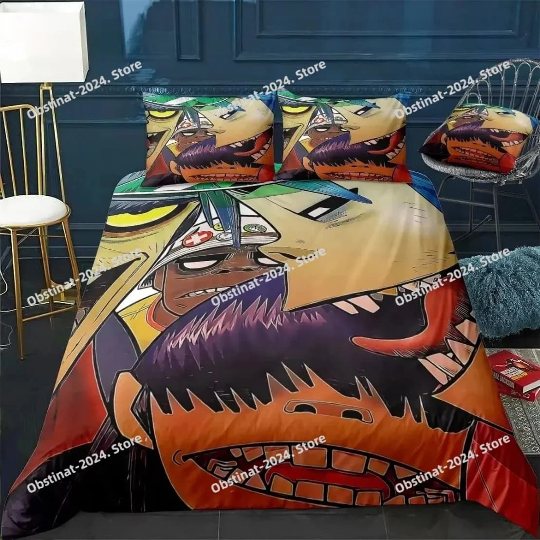 Copripiumino anime stampato in 3D Music Band Gorillaz Set biancheria da letto Piumino per camera singola doppia king size