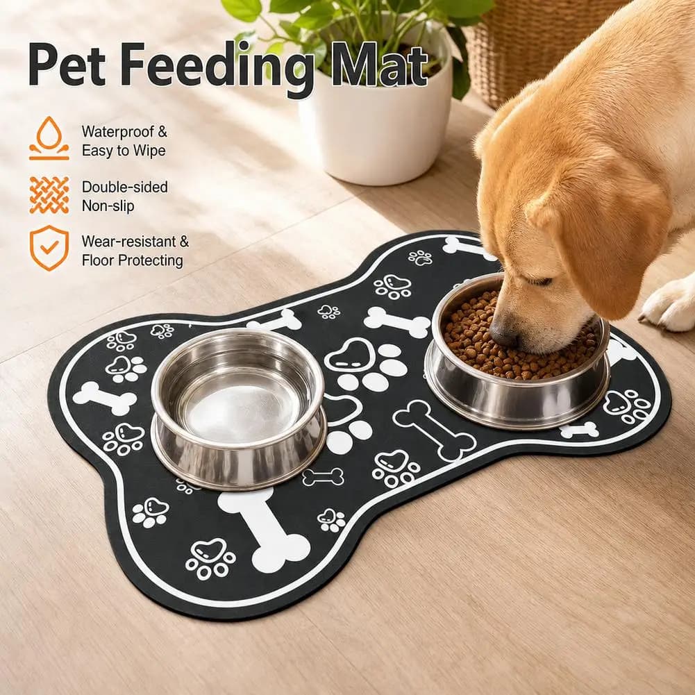 Diatomaceous Mud Absorbent Pet Placemat Waterproof Quick-Dry Rubber Backing Non-Slip Mat For Dog Cat Food & Water Bowls