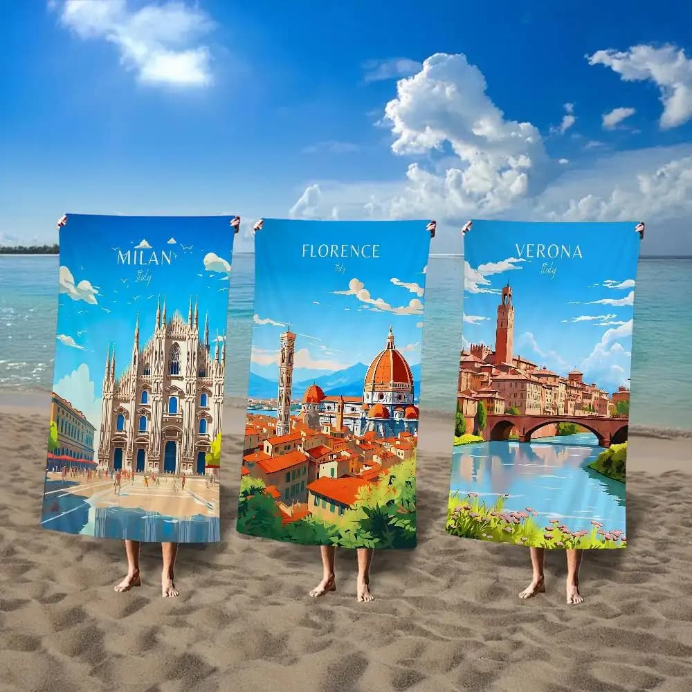 Asciugamano da bagno da viaggio Italia City in microfibra morbida assorbimento d'acqua traspirante per ragazza asciugamano da spiaggia decorativo per cartoni animati