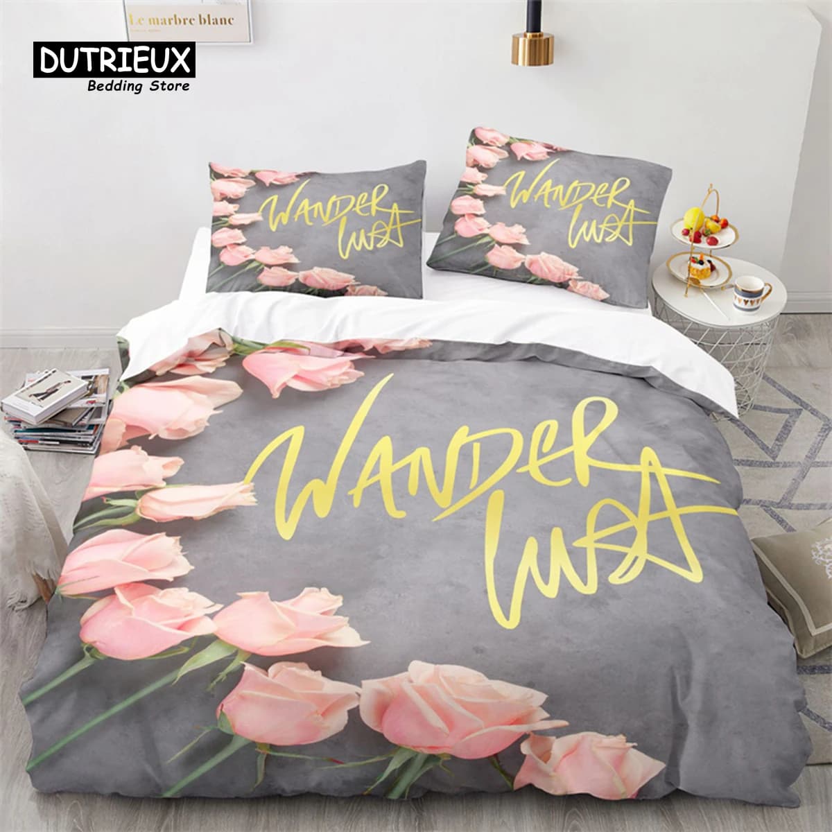 Copripiumino floreale rosa Set di biancheria da letto con stampa di fiori in stile giardino fresco Copripiumino di lusso in microfibra completo per decorazioni per ragazze per bambini