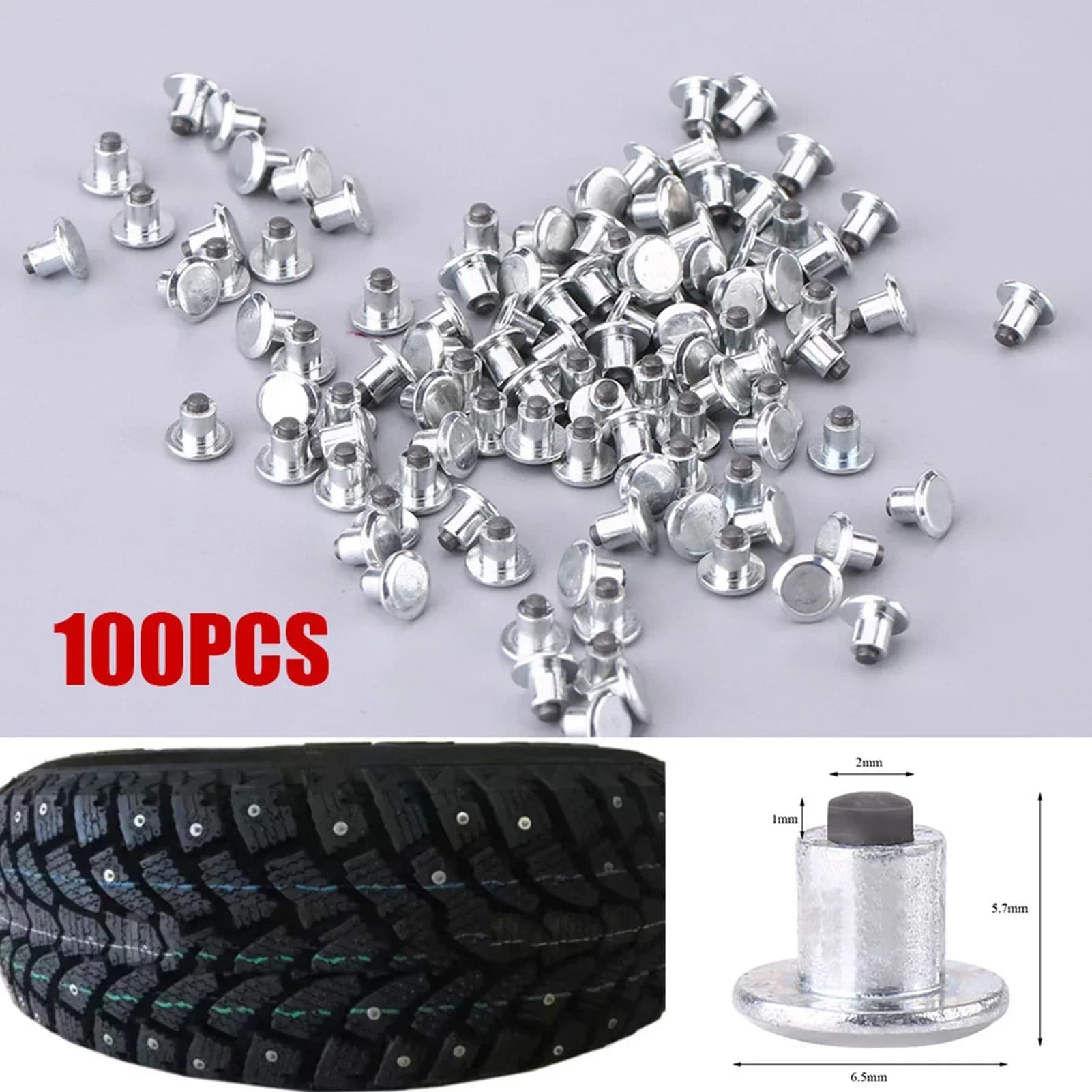 100 pz 6.5mm/0.26 "Viti per prigionieri per pneumatici da neve Punte per pneumatici per bici Moto ATV Scarpe