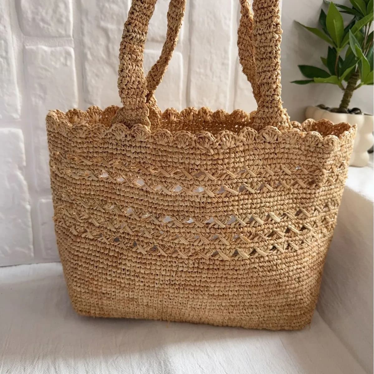 Sunmmer Raffia Straw Bag Hollow Woven Shoulder Bag Bohemian Travel Beach Bags for Women Handbags and Purse Knitting Shopper Tote