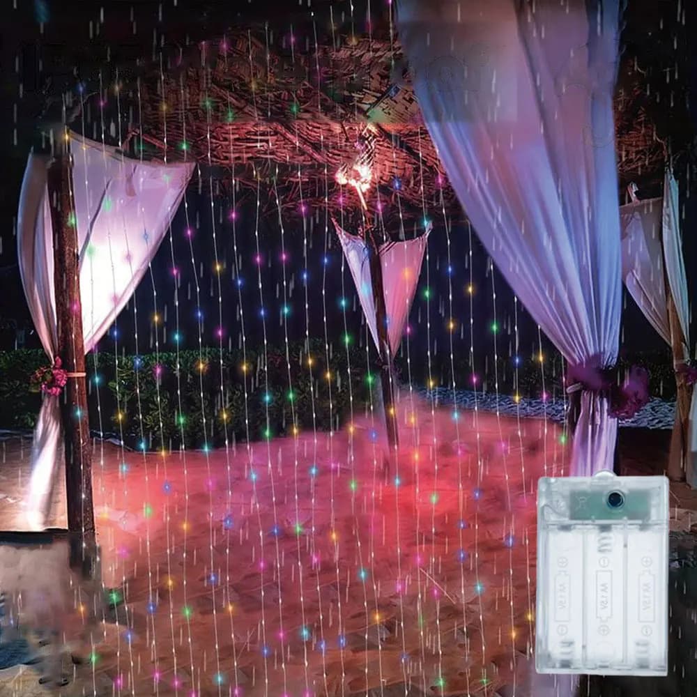 Luci a Batteria a Forma di Tenda LED 3x1/3x2/3x3/6x3m, 1 Pezzo, per Decorazioni Natalizie, Casa, Camera da Letto, Feste