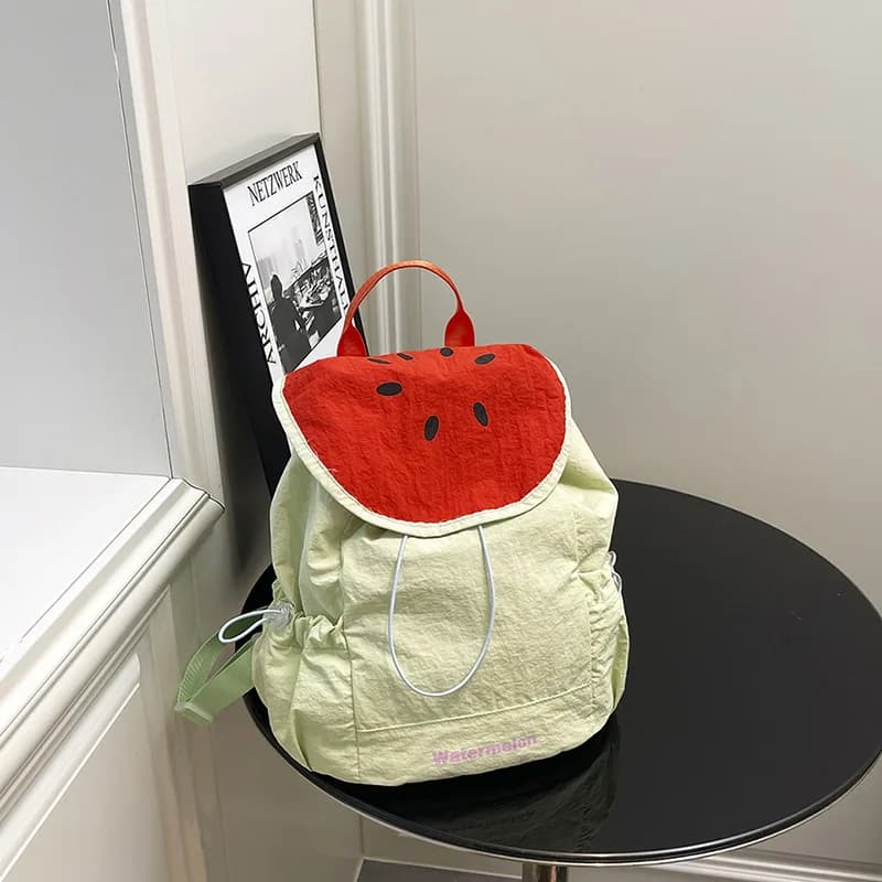 New Womens Summer Cute Cartoon Fruit Print Dopamine Small Backpack Casual Daypack Versatile School Bag Travel Trendy Lightweight