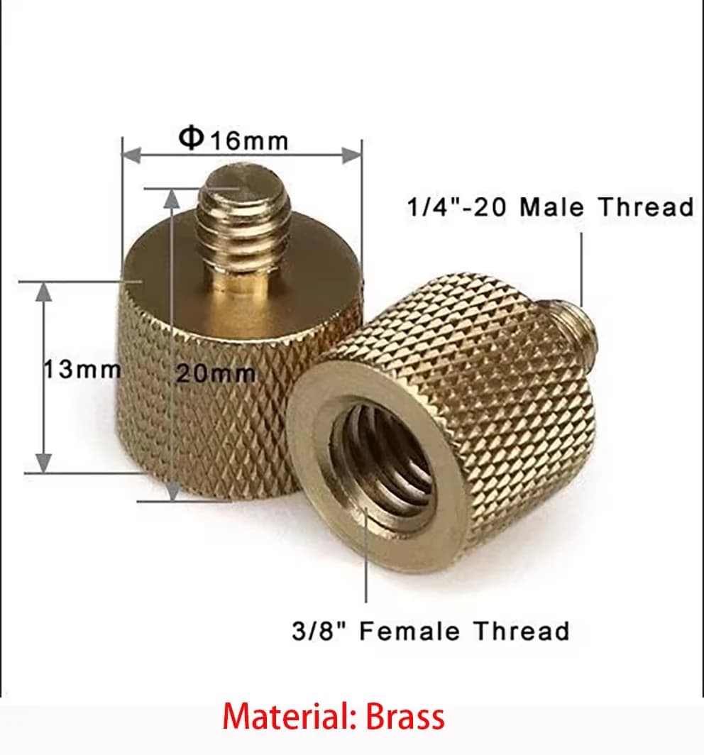 2 pezzi Riduttori/adattatori per filettatura treppiede da 3/8"-16 femmina a 1/4"-20 maschio in ottone, adattatori da 3/8 a 1/4, adattatori da 3/8" a 1/4"