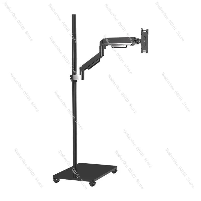 Supporto da Pavimento per Monitor Girevole a 360 Gradi con Ruote, Installazione Senza Foratura, Altezza Regolabile Telescopica